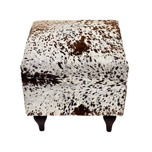 Taburete otomano de piel de vaca Natural con base de madera para sala de estar, muebles modernos para el hogar - Product Image 1