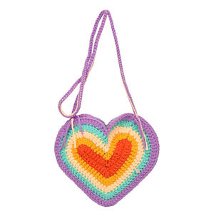 Bolso de Algodón Tejido a Crochet con Degradado de Colores en Forma de Corazón, Fresco y Dulce, de un Solo Hombro, Cruzado, Hecho a Mano, con Cierre Abierto, a la Moda para Mujer - Product Image 5