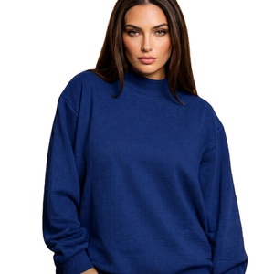 Women's Drop Shoulder Oversized <b>Mock</b> <b>Neck</b> Cozy Cotton Fleece Pullover Relaxed Fit Comfortable Warm Winter <b>Top</b> - Product Image 1
