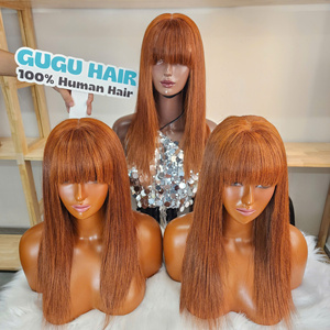 Perruque à frange sans colle de luxe 100% vietnamienne, 14 pouces, couleur ombrée marron personnalisée, cheveux humains, produits capillaires naturels pour femmes noires - Product Image 3