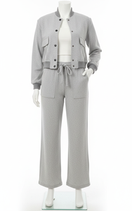 Ensemble de vêtements de détente pour femmes en gros, t-shirt à épaules dénudées et pantalon large à cordon de serrage - Tenue décontractée en coton mélangé en deux pièces - Product Image 1