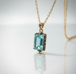 โทปาซสีฟ้าไฮโดร10*14แปดเหลี่ยมสร้อยคอ CZ ชุบทอง18K 925เงินสเตอร์ลิง7 GM ของขวัญงานแต่งงานสำหรับเธอ - Product Image 2