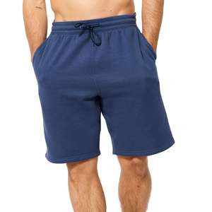 Pantalones cortos de lana azul oscuro para hombre, logotipo personalizado, ropa de calle hasta la rodilla, pantalones cortos con cordón, estilo informal, patrón ecológico - Product Image 1