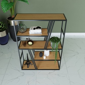 ชั้นวางของตกแต่งไม้ไผ่และไม้พร้อมโครงเหล็ก 100x34x140 ซม. สำหรับห้องนั่งเล่น - Product Image 3