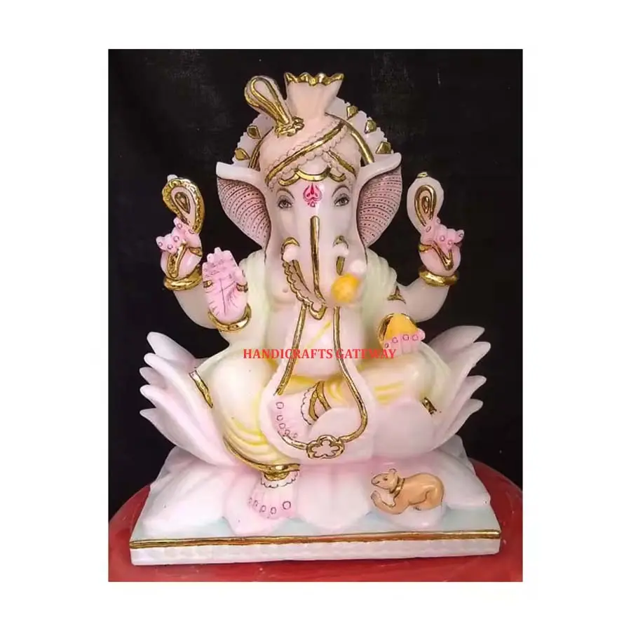 Античный продукт ручной работы Белая Мраморная Статуя Бога Ганеша Мурти С сидением для декоративного подарка индийского поставщика