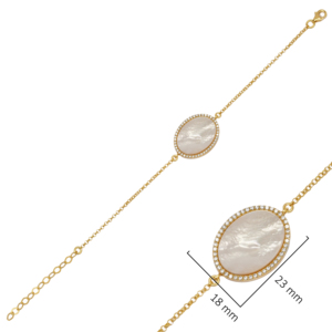 แม่ของมุก CZ หินรูปไข่ดีไซน์แบบตุรกีสร้อยข้อมือเงินสเตอร์ลิง925ขายส่ง - Product Image 4