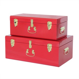 Ensemble de 2 coffres de rangement en métal rouge de Noël, coffres de rangement en métal - Product Image 3