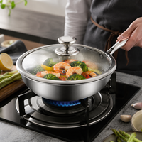 Poêle à frire en acier inoxydable 304 à trois couches, antiadhésive, sans revêtement, wok, poêle à frire, compatible gaz et induction, passe au lave-vaisselle, casseroles de cuisson