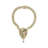 LAX DIORE JEWELS Collier Statement Hip Hop Orthodoxe Plaqué Or 18K pour Femme avec Pendentif Léopard et Chaîne Figaro en Moissanite Tendance