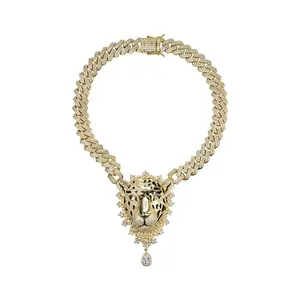 Cadena Cubana Personalizada de Alta Calidad con Colgante de Leopardo Estilo Hip Hop y Conjunto de Collar para Hombre - Product Image 3