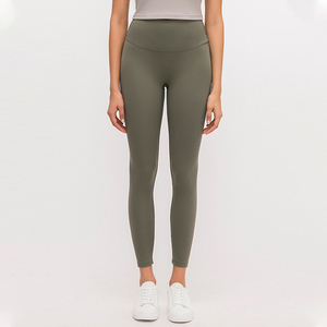 Leggings de yoga pour femmes, taille haute, couleur unie, longueur intégrale, extensibles dans quatre directions, taille élastique, matière spandex et polyester - Product Image 2