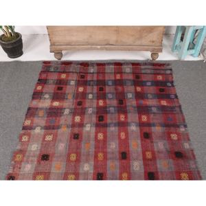 Tapis de 3,9 x 6,4 pieds, tapis turc vintage, tapis en laine rouge à imprimé animal - Product Image 3