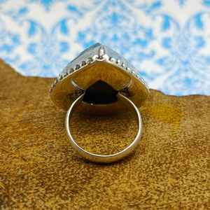 Anillos de piedra de pirita con forma de pera Natural bellamente diseñados, anillo de piedras preciosas de Color gris metálico elegante de plata antigua, joyería - Product Image 4