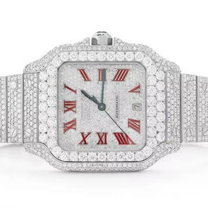 Lujo VVS Moissanite Diamond Red Roman Dial Acero inoxidable Mecánico Automático Iced Out Reloj Hip Hop Moda al precio más bajo - Product Image 1