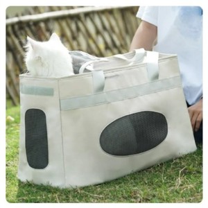 Transportín para mascotas de tela Oxford con cierre de cremallera, gris, con malla ventilada para gatos - Product Image 6