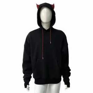 Diable corne sweat à capuche zippé 100% coton sweat à capuche nouveauté Streetwear 3D imprimé à capuche bouffée impression sweats à capuche pour hommes - Product Image 1