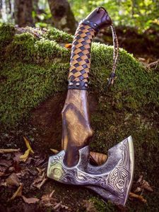 Wholesale Customized High Quality OEM ODM Service Professional Damascus Hand Forged Carbon Steel Camping <b>Axe</b> <b>Wood</b> leather Sheath - Product Image 6