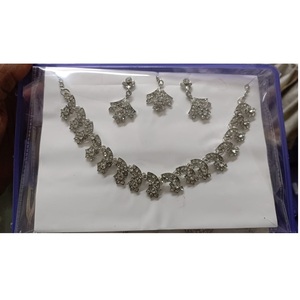 Elegant AD Fashion High Quality Brass <b>Jewellery</b> <b>Set</b> for <b>Women</b> Sparkling Necklace & Earrings for Weddings and Parties From India - Product Image 1