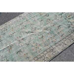 พรมวินเทจตุรกี ขนาด 5.2x8.7 ฟุต ลายตารางสีเขียว - Product Image 5