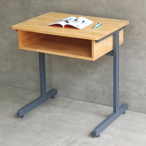 Natural Wood Student <b>Desk</b> <b>with</b> <b>Drawers</b> Iron Legs School Furniture for Apartment Living Room or Hotel-PSD030 - Product Image 2