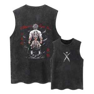 2025 hommes 275gsm demi-manches gilet rue mode acide lavage débardeur en détresse Batik Style 100% respirant coton bord ample - Product Image 2