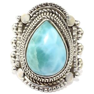 Bagues en argent Sterling 925 bleu ciel Larimar en forme de poire, vente en gros de bijoux en argent de mode indienne - Product Image 2