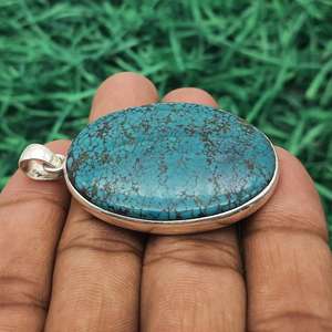 Collar con colgante de Firoza tibetana natural en plata de ley 925, venta al por mayor, colgante de Firoza tibetana, joyería de plata de ley hecha a mano - Product Image 2