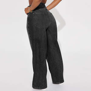 Wholesale Autumn <b>Womens</b> <b>Jeans</b> Washed Blue Flare Customer Logo High <b>Waist</b> <b>Elastic</b> Buttons Denim Pants <b>Womens</b> <b>Jeans</b> - Product Image 2