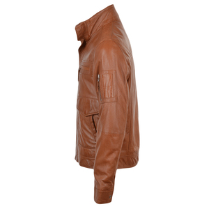 Veste en cuir de vache pour homme, style moto vintage décontracté, avec fermeture éclair, col montant, veste d'automne et d'hiver pour homme, vente chaude - Product Image 2