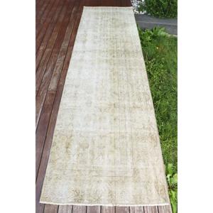พรมตุรกีวินเทจ ขนาด 2.3x9.7 ฟุต สีขาวน้ำตาลล้วน - Product Image 1