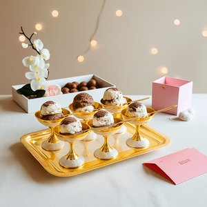 Juego de 6 Tazones para Helado Plateados y Pulidos en Oro, con Cucharas y Bandeja, para Ocasiones Festivas como Diwali - Product Image 4