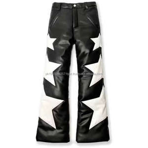 กางเกงหนังทรงขาบานเอวสูงพิมพ์ลายหนังวัวทรงสลิมฟิตสไตล์ฮิปฮอปสำหรับผู้ชาย - Product Image 1