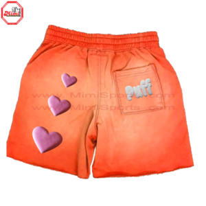 Pantalones cortos informales naranjas pesados personalizados Sun Faded Vintage Acid Wash 5 pulgadas Inseam Puff Logo impreso Summer Streetwear - Product Image 1