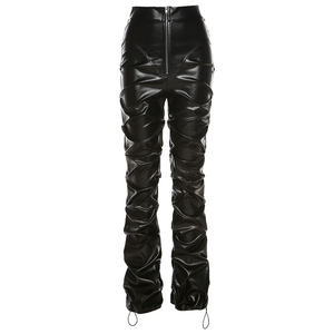 Custom Women's Breathable Flat Front Mid Waist Stylish <b>Leather</b> Casual Pants Fashionable Sexy <b>Trousers</b> 2026 - Product Image 3