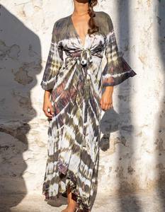 Summer Rayon Tie-Dye Women's Wear Long Cover Up Kimono Dress with Belt For Stylish Beach Cover up, Vacation,Casual Day wear - Product Image 1