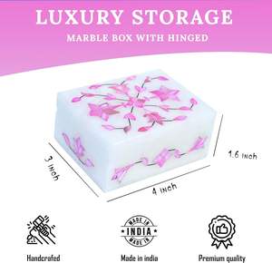 กล่องใส่เครื่องประดับหินอ่อนสีชมพูสุดหรูจากอินเดีย ประดับด้วยงานมุก ราคาดีที่สุด เครื่องประดับแฟชั่นจากอินเดียโดยตรง - Product Image 4