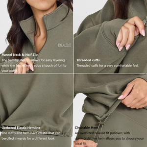 Sudaderas cinchable suaves de Modal para mujer Jersey de gran tamaño con cuello de embudo y media cremallera con bolsillos Jersey de media cremallera - Product Image 2