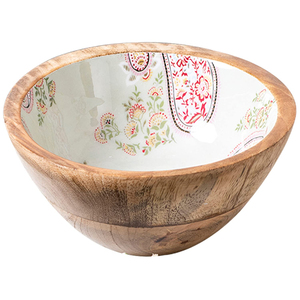 This Stunning Wooden Bowl Features a Polished Exterior Enamel Printed Inside Tabletop <b>Dinnerware</b> Rice Serving Bowl Kitchenware - Product Image 5