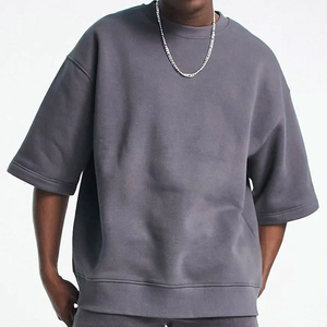 T-shirt à manches courtes 100% coton pour hommes personnalisés côtelés col rond surdimensionné écologique respirant 240g tissu - Product Image 3