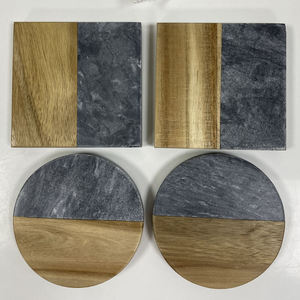 Handmade Wholesale decorative Natural wooden marble <b>coaster</b> wooden <b>coasters</b> <b>white</b> black wooden marble <b>coaster</b> - Product Image 1