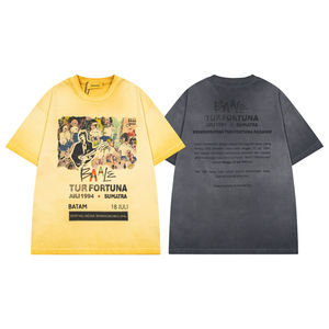 T-shirt d'été respirant à col en V pour homme, style rock, en jersey uni, délavé, à manches courtes, coupe décontractée et ample - Product Image 1