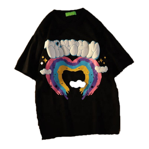 เสื้อยืดคอกลมธรรมดาคอกลมผ้าคอตตอน100% สำหรับผู้ชายเสื้อโอเวอร์ไซส์พิมพ์โลโก้3D สีรุ้งแบบออกแบบได้ตามต้องการ - Product Image 3