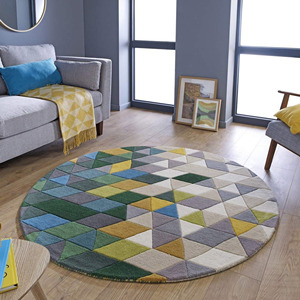 Tapis en laine de luxe moderne personnalisable tapis rond tufté à la main avec design géométrique lavable décor à la maison pour les pique-niques de chambres - Product Image 1