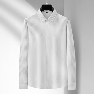 Kaus lengan panjang untuk pria, baju bergaris-garis ukuran besar nilon cepat kering, kemeja lengan panjang garis-garis 10XL untuk pria - Product Image 6