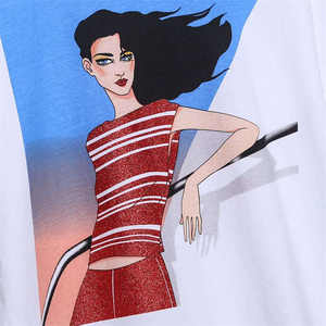 T-shirt de luxe pour femmes 100% coton à manches courtes de haute qualité Vente en gros Logo personnalisé Blancs Motif uni T-shirts pour femmes - Product Image 5