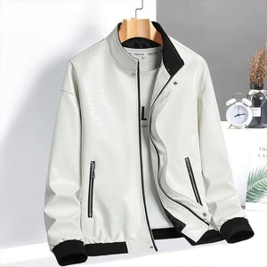 Chaqueta de cuero blanco para hombre, ropa de motocicleta de estilo americano Vintage, traje de piloto de piel de cocodrilo de alta gama a la moda - Product Image 4