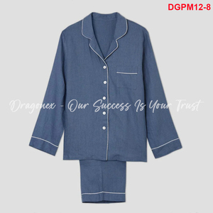 2024 hommes bleu lin pyjama pantalon ensemble nuit 100% lin tissé de lin européen classique maison mode pour les jours chauds luxe - Product Image 4