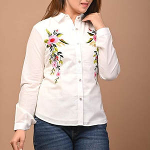 Camiseta Bordada de Diseño Personalizado al por Mayor para Mujer, Cuello Redondo, 100% Algodón - Product Image 3