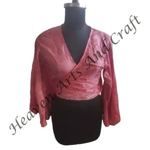 Parche Sari de seda con estampado Floral informal de Verano Indio, manga larga, corbata frontal, manga acampanada, Top envolvente, Top corto de estilo Vintage para fiesta - Product Image 6