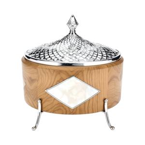 Elegant Casserole <b>Dish</b> Pearl Wood Accents & Geometric Metal Stainless Steel Chafing <b>Dishes</b> with Lid Perfect for Luxury Dining - Product Image 1